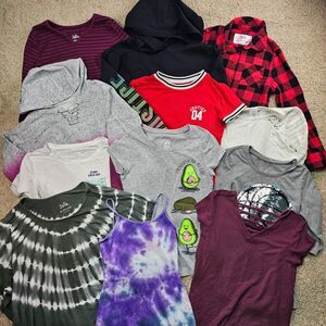 Justice Collection of Various Tops Flannel Hoodie T-Shirts Girls Size 8